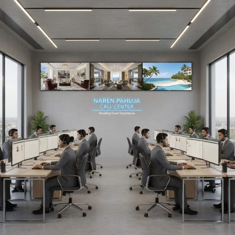 Hospitality executives at Naren Pahuja Call Center Hospitality managing luxury hotel and club bookings.